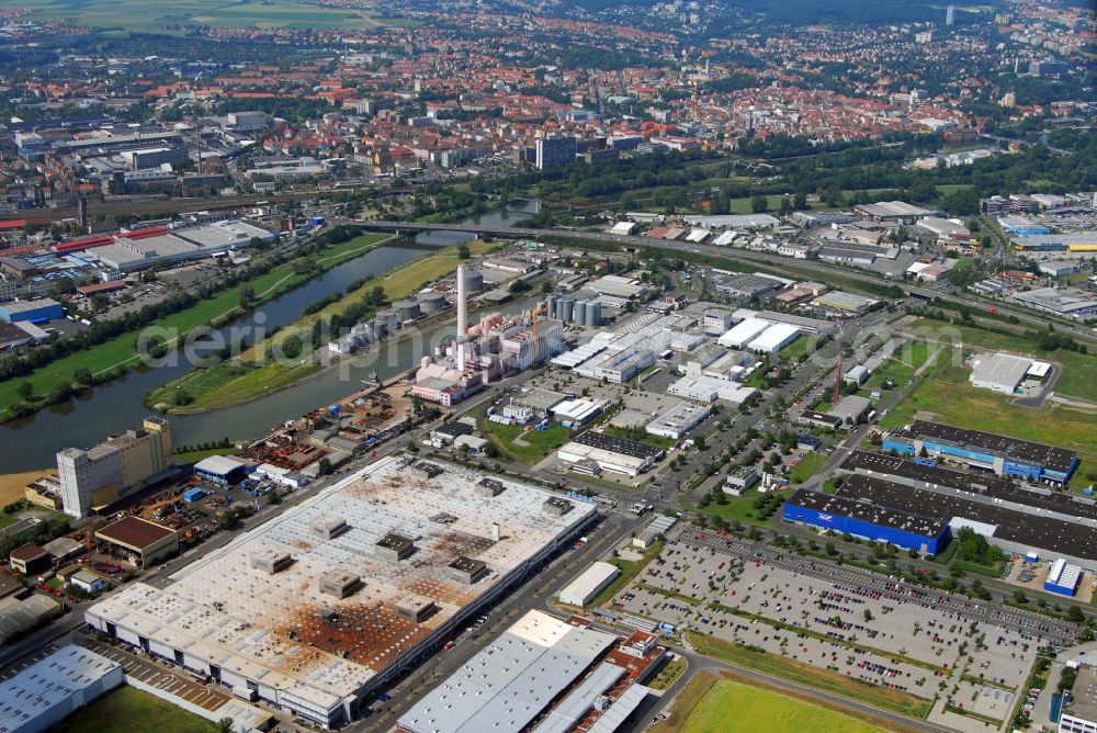 Aerial image SCHWEINFURT - Blick auf den Westhafen am Main in Schweinfurt. Kontakt Hafen: Stadtwerke Schweinfurt GmbH, Hafenstrasse 2, 97424 Schweinfurt, Tel. 09721 931-433, Fax 09721 931-560, E-Mail: j.karl@stadtwerke-sw.de,