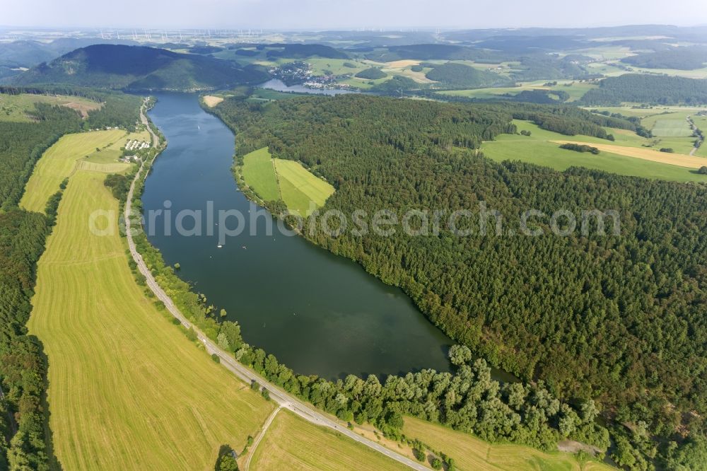 Diemelsee from the bird's eye view: View of the western area of ??the lake Diemelsee near by Kotthausen in the Brilon district in Hessen