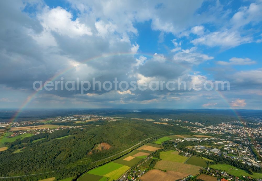 Aerial image Arnsberg - Haze and precipitation conditions with rainbow formation in Arnsberg in the state North Rhine-Westphalia, Germany