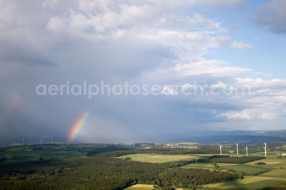 Aerial image Borgentreich - Haze and precipitation conditions with rainbow formation in Borgentreich in the state North Rhine-Westphalia