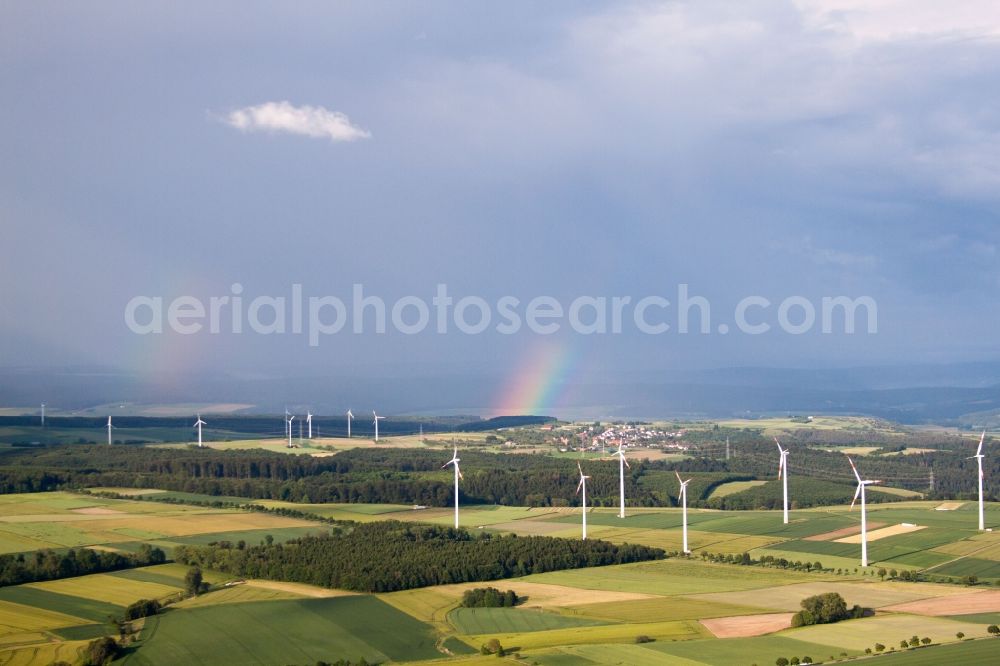 Aerial photograph Borgentreich - Haze and precipitation conditions with rainbow formation in Borgentreich in the state North Rhine-Westphalia