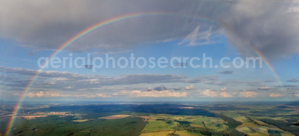 Genthin from above - Haze and precipitation conditions with rainbow formation in Genthin in the state Saxony-Anhalt, Germany