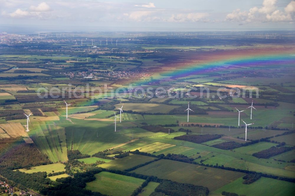 Genthin from the bird's eye view: Haze and precipitation conditions with rainbow formation in Genthin in the state Saxony-Anhalt, Germany