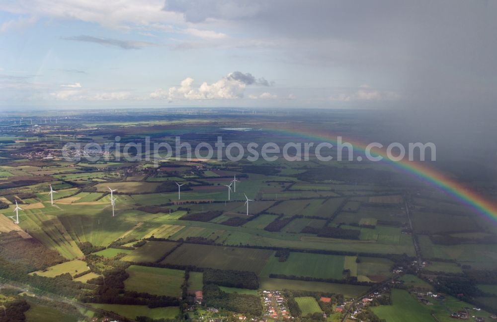 Aerial image Genthin - Haze and precipitation conditions with rainbow formation in Genthin in the state Saxony-Anhalt, Germany