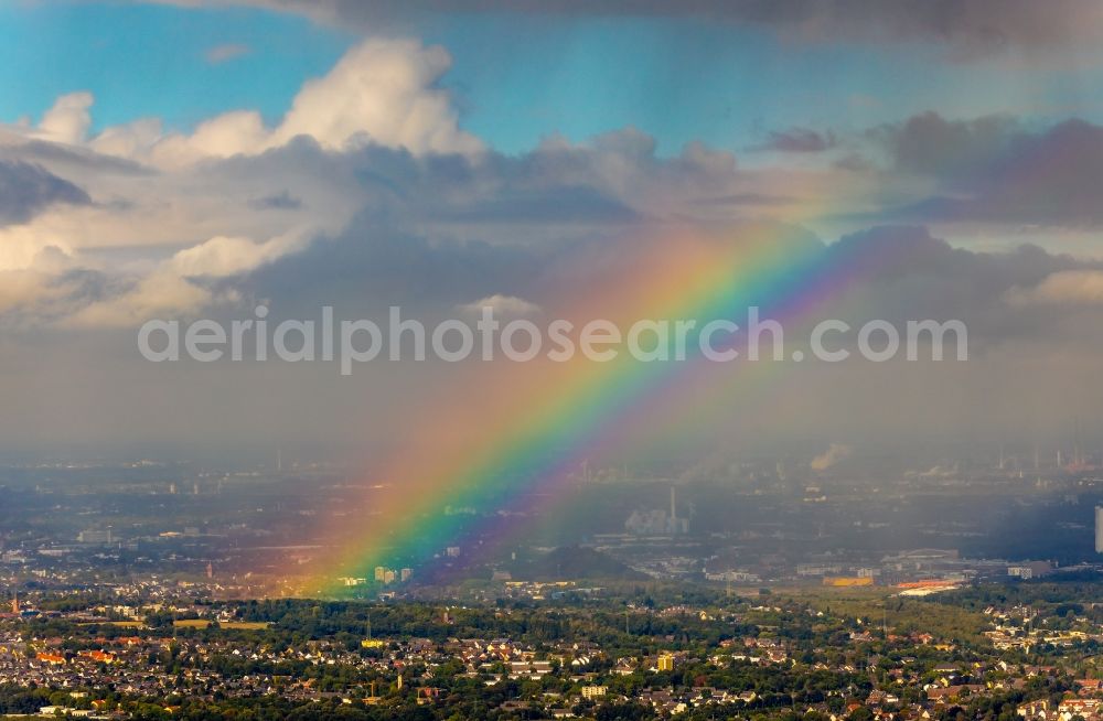 Aerial image Essen - Haze and precipitation conditions with rainbow formation in the district Bergeborbeck in Essen in the state North Rhine-Westphalia, Germany