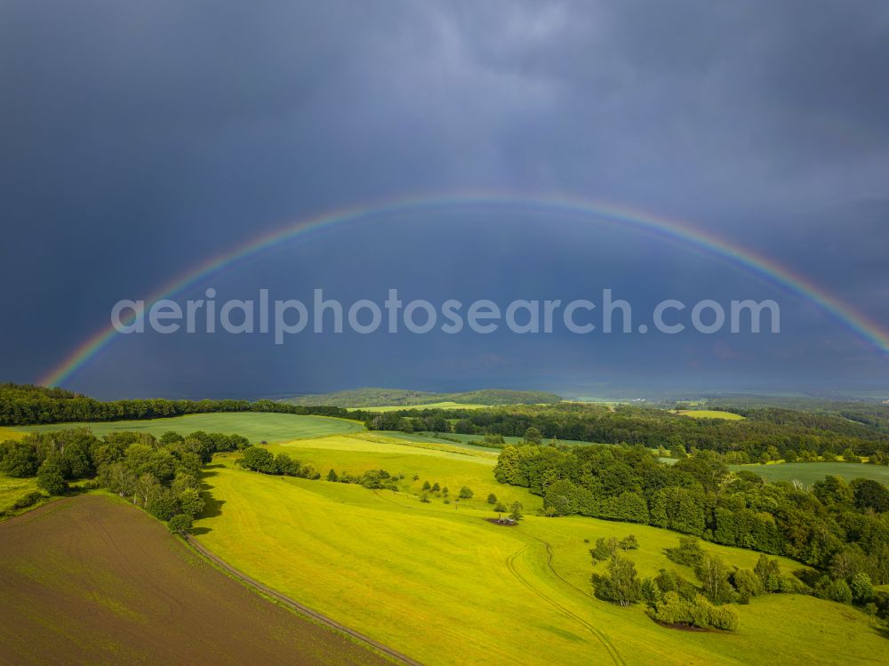 Aerial image Reitzendorf - Haze and precipitation conditions with rainbow formation in Reitzendorf in the state Saxony, Germany