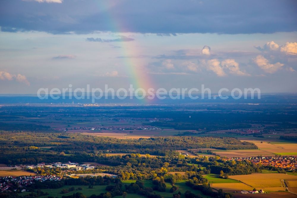 Rohrbach from the bird's eye view: Haze and precipitation conditions with rainbow formation in Rohrbach in the state Bavaria