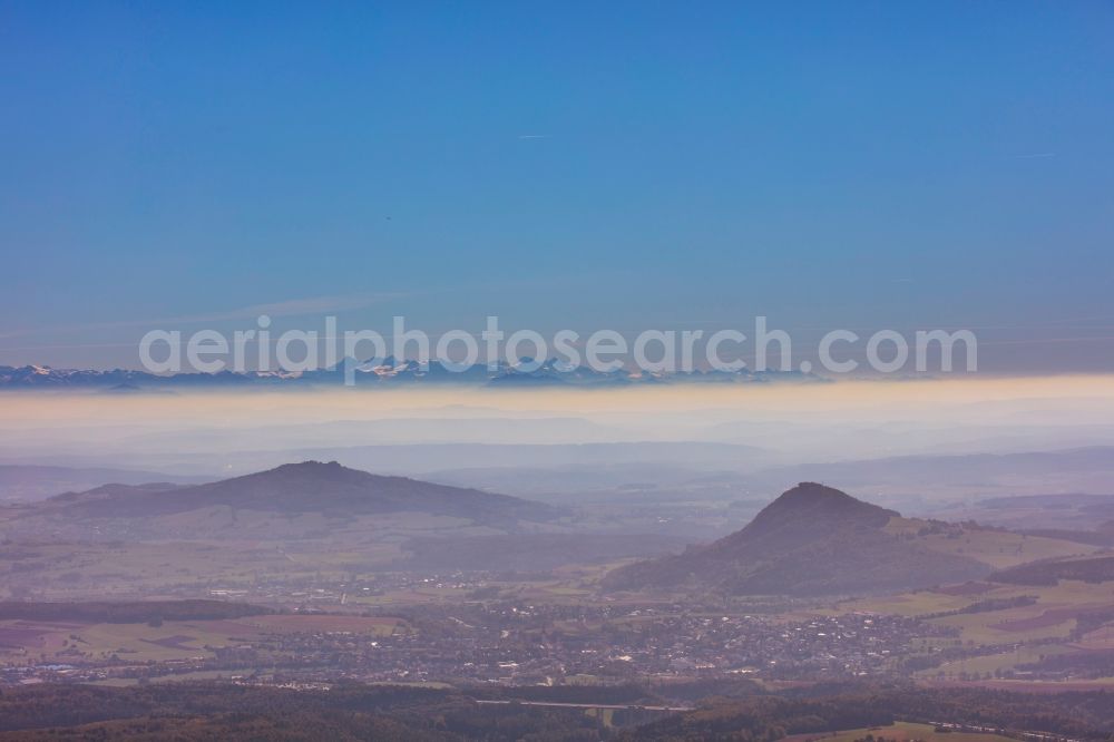 Aerial image Engen - Weather with layered fog cover with the alps near Engen in the state Baden-Wurttemberg, Germany