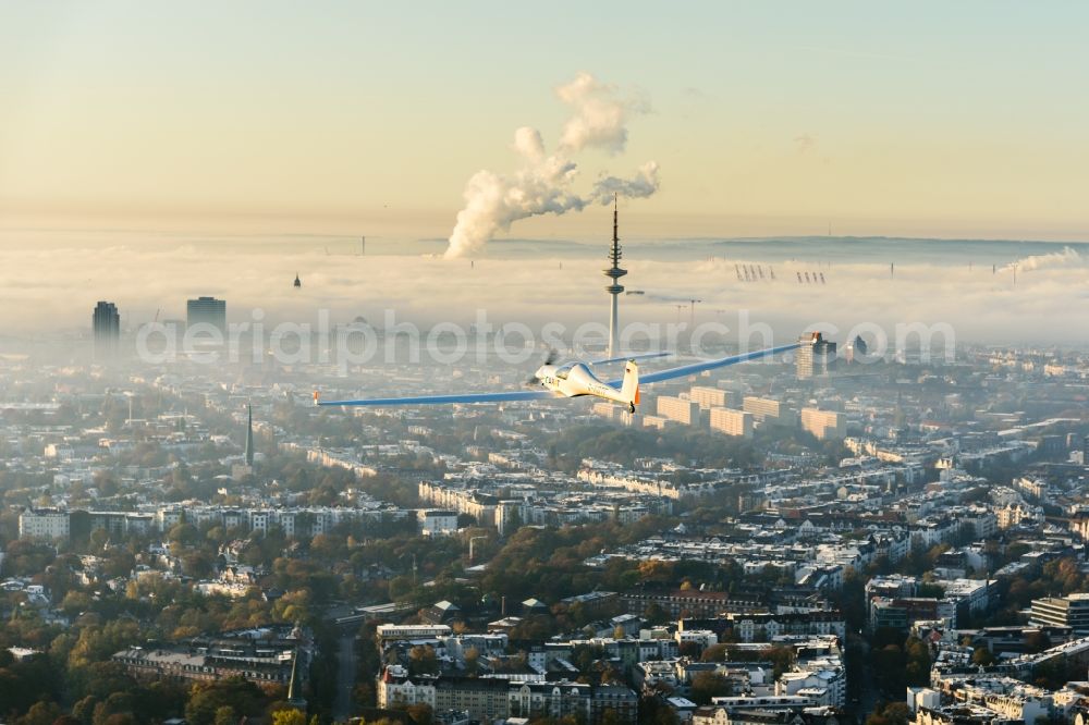 Aerial image Hamburg - Weather with layered fog cover in Hamburg, Germany