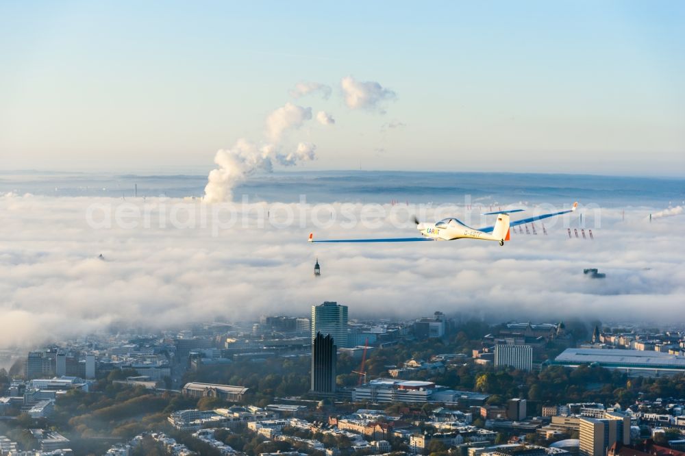 Hamburg from the bird's eye view: Weather with layered fog cover in Hamburg, Germany