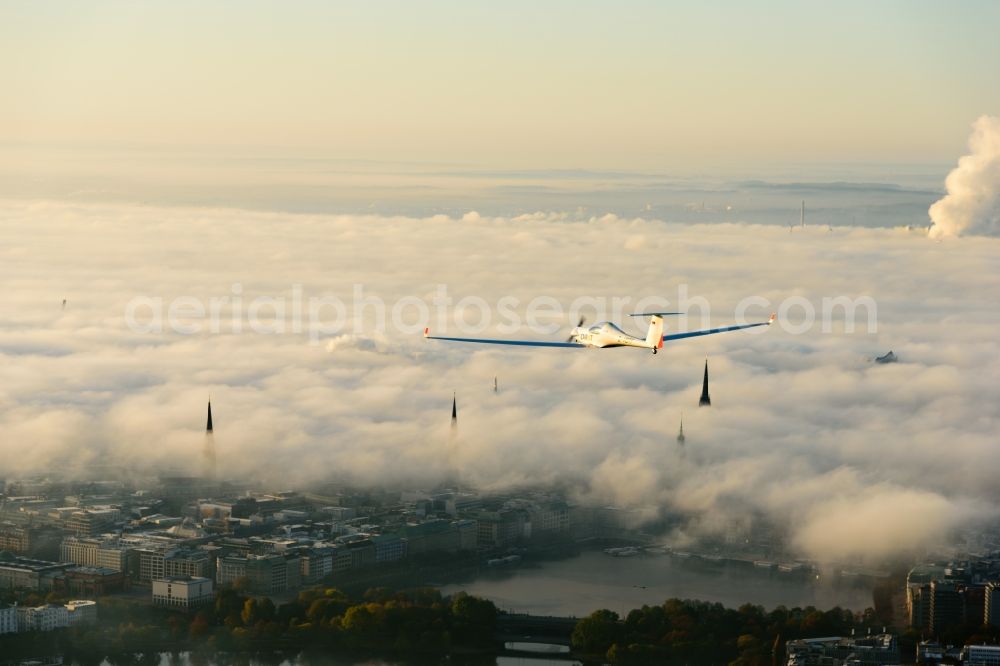 Aerial image Hamburg - Weather with layered fog cover in Hamburg, Germany