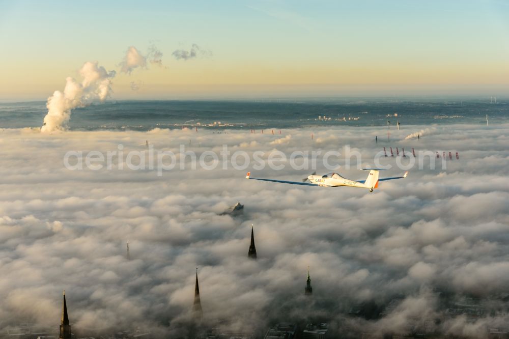 Aerial photograph Hamburg - Weather with layered fog cover in Hamburg, Germany