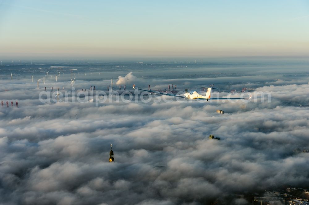 Aerial image Hamburg - Weather with layered fog cover in Hamburg, Germany