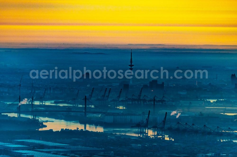 Aerial photograph Hamburg - Weather with layered fog cover in Hamburg, Germany