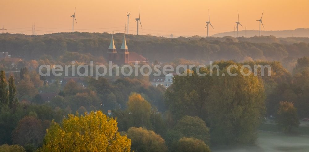 Aerial image Hamm - Weather with layered fog cover in Heessen in the state North Rhine-Westphalia, Germany