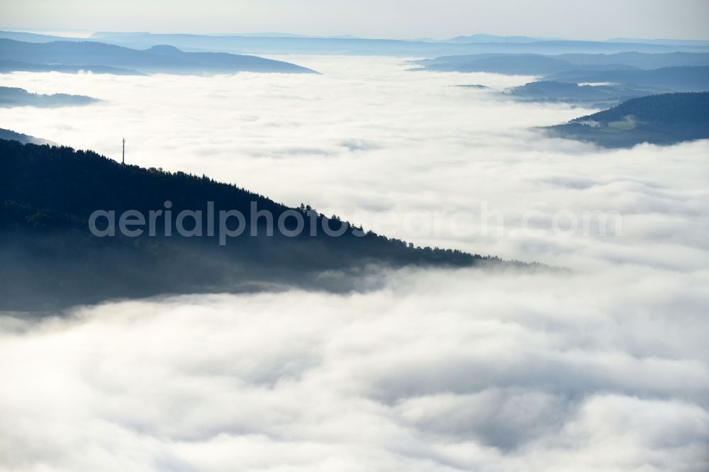 Malsfeld from above - Weather with layered fog cover in Malsfeld in the state Hesse, Germany