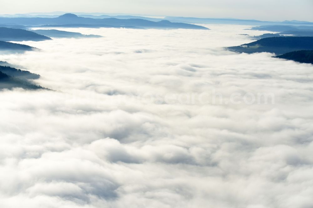 Aerial image Malsfeld - Weather with layered fog cover in Malsfeld in the state Hesse, Germany