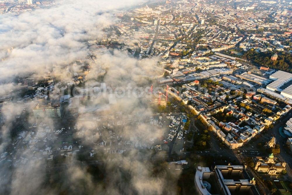 Hamburg from above - Weather with layered fog cover in the district Sankt Pauli in Hamburg, Germany