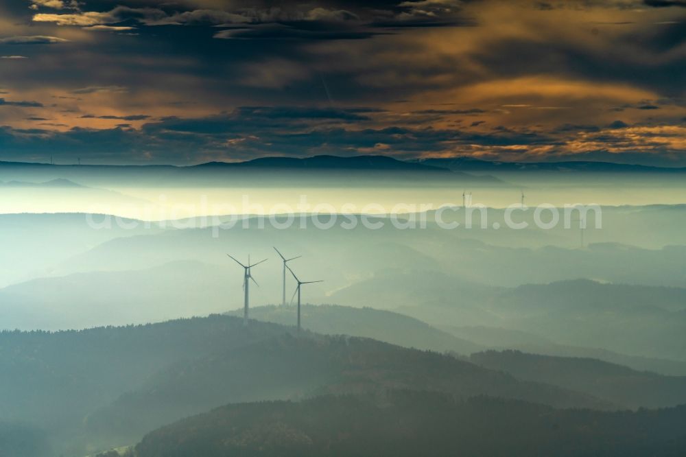 Durbach from the bird's eye view: Weather with layered fog cover in Schwarzwald in Durbach in the state Baden-Wuerttemberg, Germany