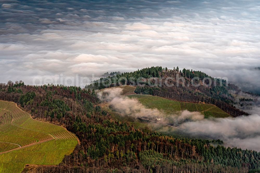 Oberkirch from above - Weather with layered fog cover Wald and Reblandschaft in Bottenau at Oberkirch in the state Baden-Wurttemberg, Germany