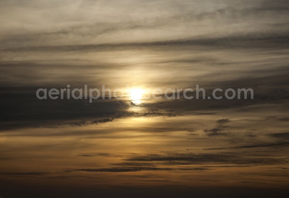 Aerial image Friedrichstadt - Evening light - Weather situation with solar radiation from openings of the cloud cover in Friedrichstadt in the state Schleswig-Holstein