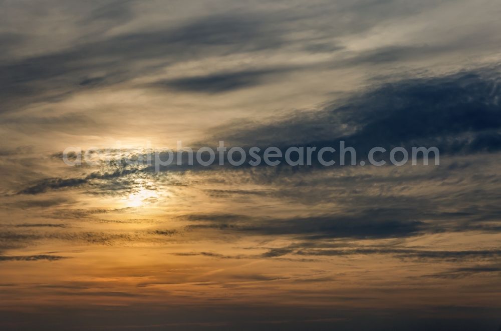 Aerial photograph Friedrichstadt - Evening light - Weather situation with solar radiation from openings of the cloud cover in Friedrichstadt in the state Schleswig-Holstein