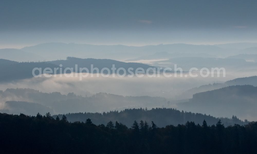 Aerial image Arnsberg - Weather conditions with cloud formation over the Arnsberg forest in Arnsberg in the state North Rhine-Westphalia