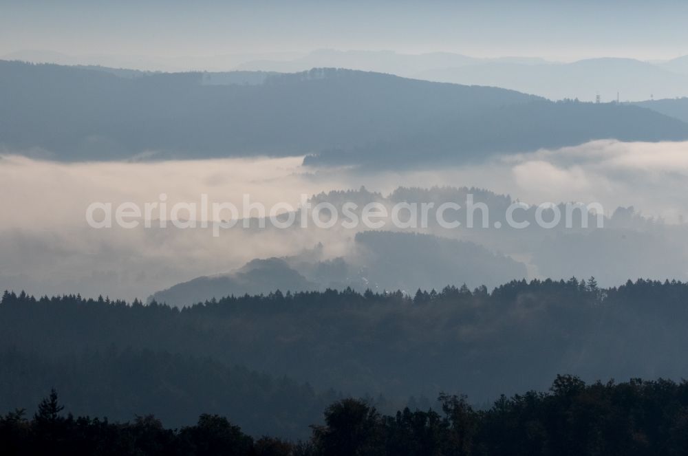 Aerial photograph Arnsberg - Weather conditions with cloud formation over the Arnsberg forest in Arnsberg in the state North Rhine-Westphalia