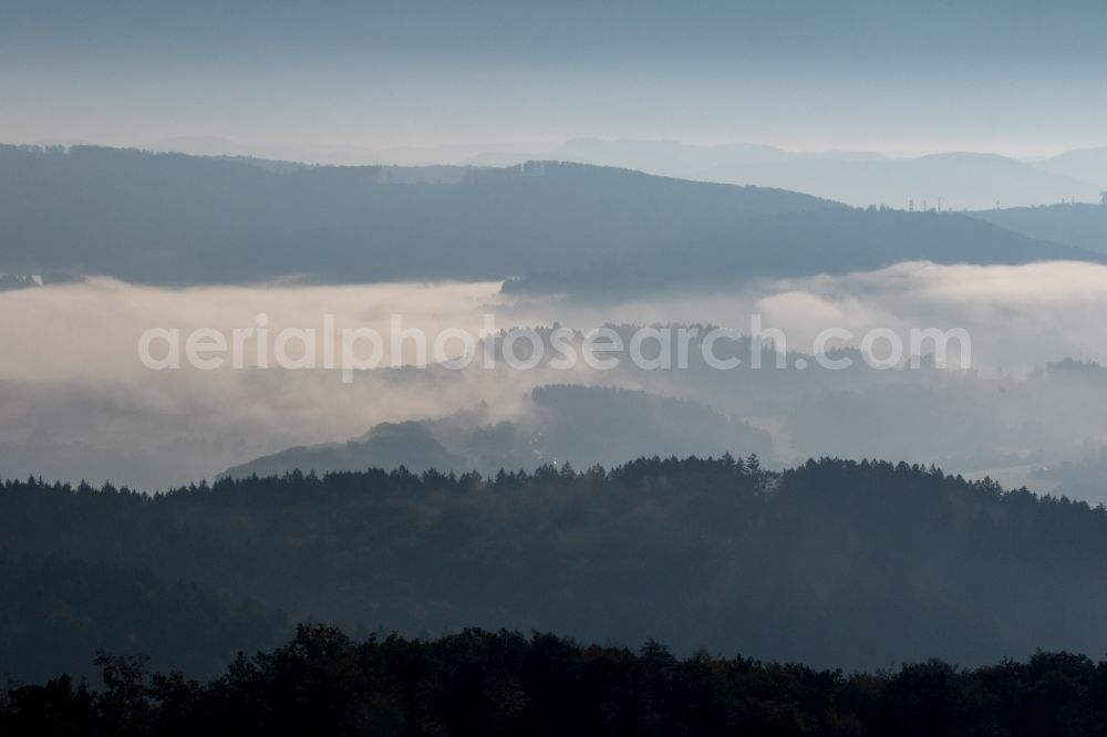 Arnsberg from above - Weather conditions with cloud formation over the Arnsberg forest in Arnsberg in the state North Rhine-Westphalia