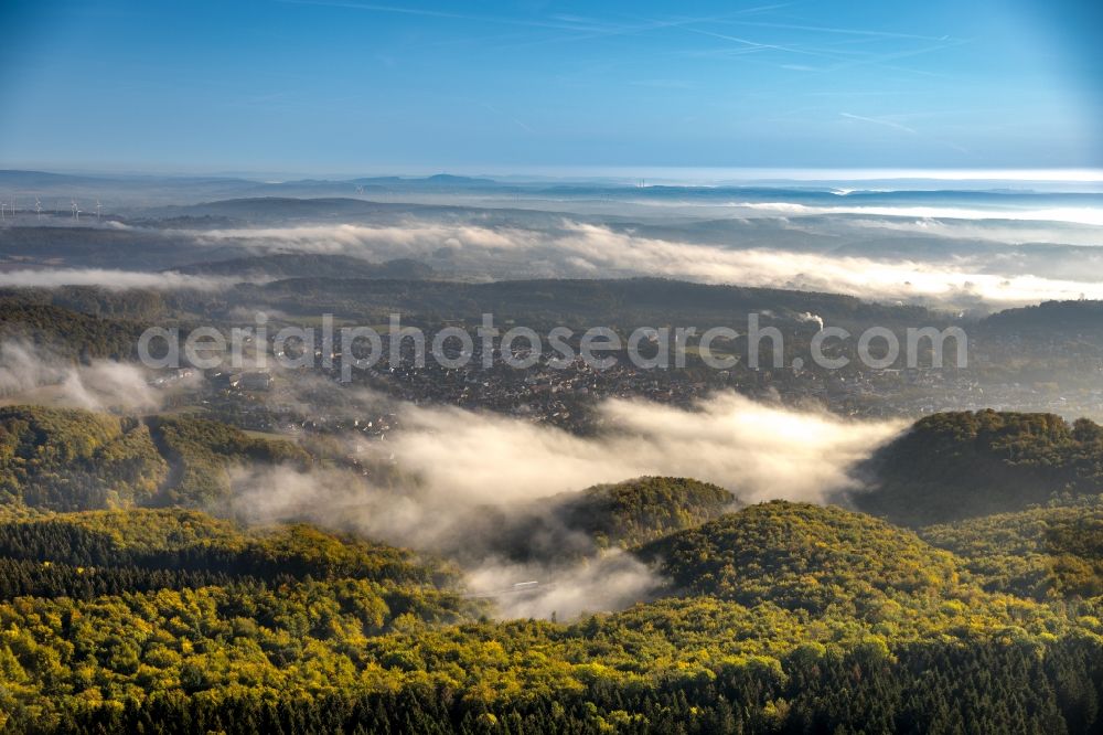 Aerial image Bad Driburg - Weather conditions with cloud formation in Bad Driburg in the state North Rhine-Westphalia, Germany