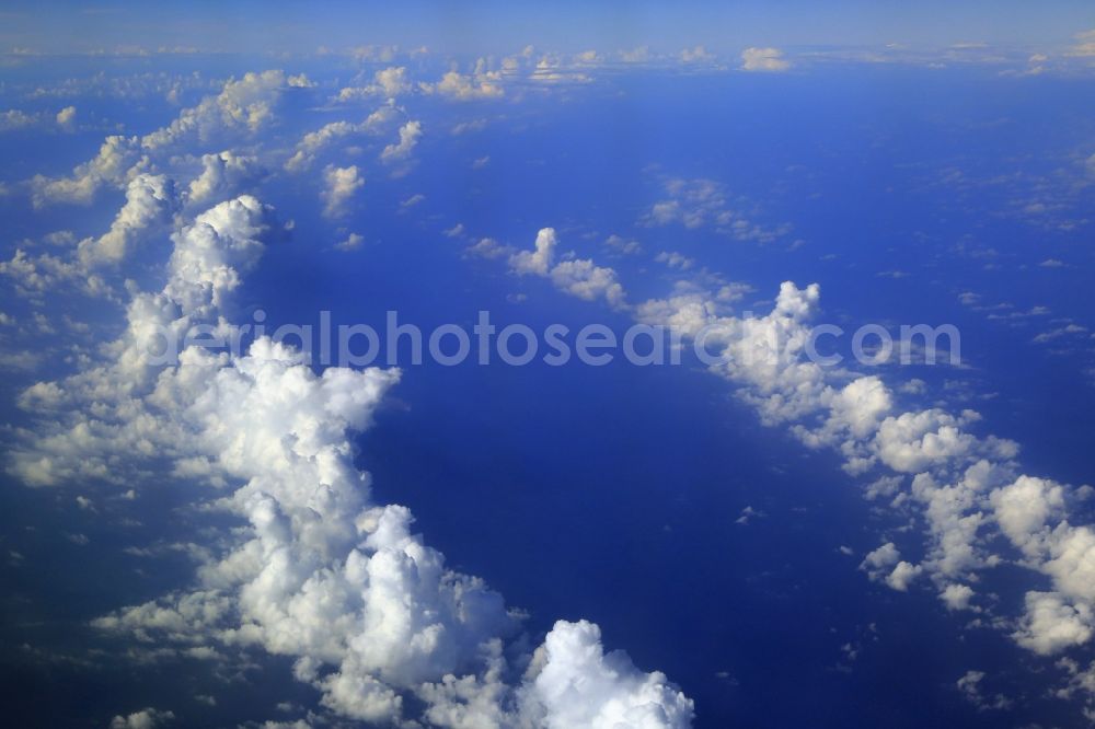 Aerial photograph Lanzarote - Weather conditions with cloud formation over the Atlantic Ocean north of Lanzarote, Canary Islands, Spain