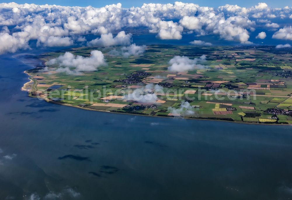 Aerial image Oldsum - Weather conditions with cloud formation over the fields of the island of Foehr in Oldsum in the state of Schleswig-Holstein