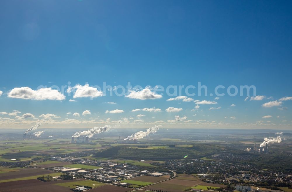 Aerial image Grevenbroich - Weather condition with cloud education about the district of village Frimmers in Grevenbroich in the federal state North Rhine-Westphalia