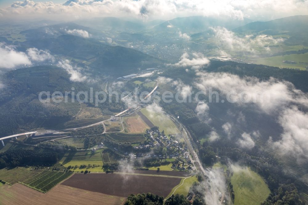 Bestwig from above - Weather conditions with cloud formation in Bestwig in the state North Rhine-Westphalia, Germany