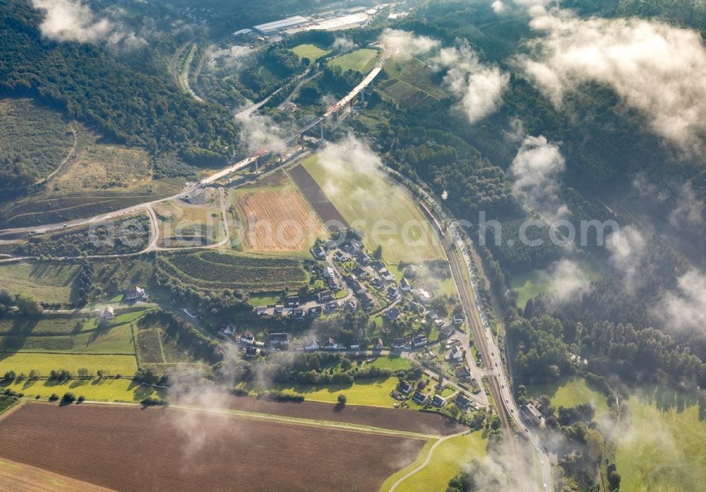 Aerial image Bestwig - Weather conditions with cloud formation in Bestwig in the state North Rhine-Westphalia, Germany