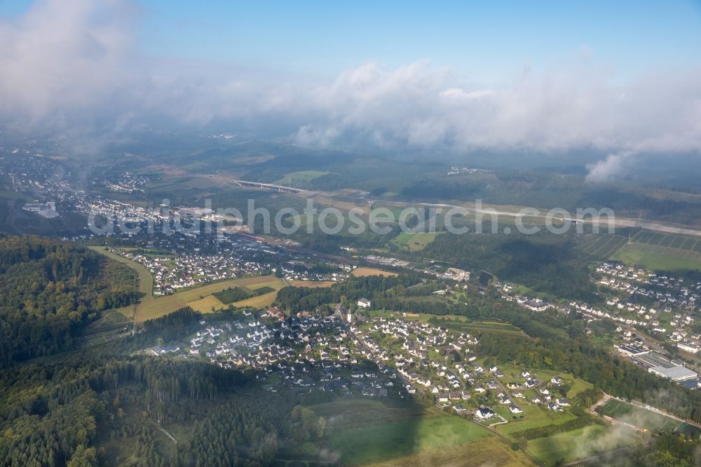 Bestwig from above - Weather conditions with cloud formation in Bestwig in the state North Rhine-Westphalia, Germany