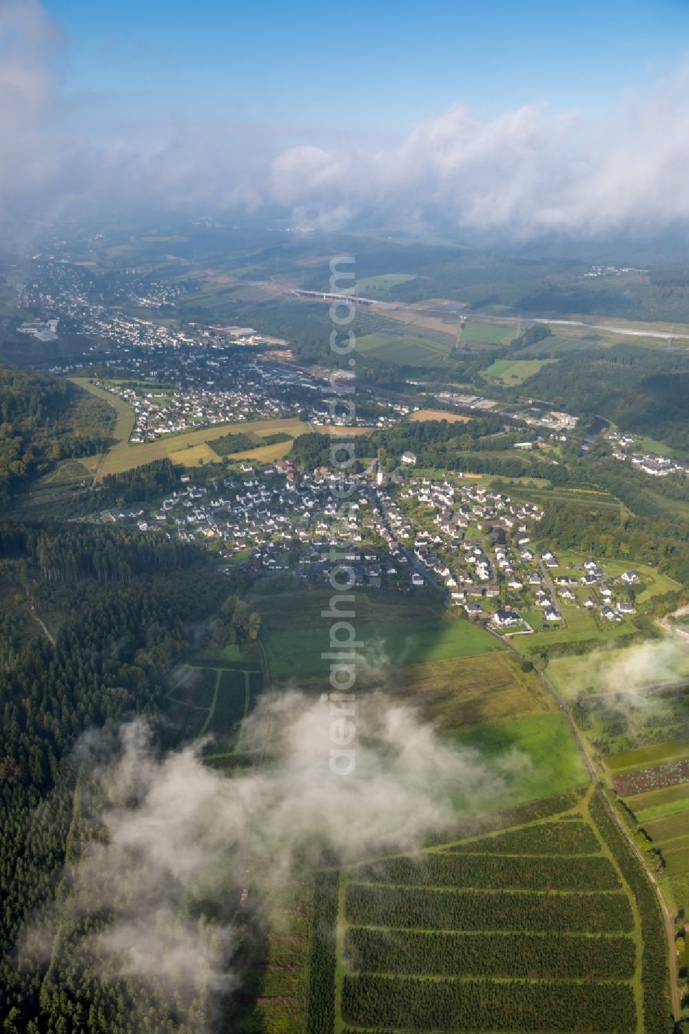 Bestwig from the bird's eye view: Weather conditions with cloud formation in Bestwig in the state North Rhine-Westphalia, Germany