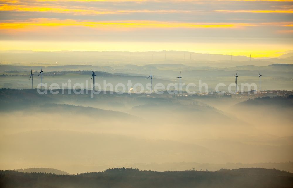 Dachsenhausen from the bird's eye view: Weather conditions with cloud formation and high fog above the forest landscape at Dachsenhausen in the state Rhineland-Palatinate