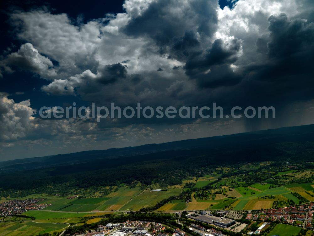 Dettingen from above - Weather conditions with cloud formation in Dettingen in the state Baden-Wuerttemberg, Germany