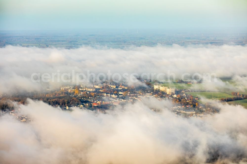 Hamm from above - Weather conditions with cloud formation over the city center in Hamm in the state North Rhine-Westphalia, Germany