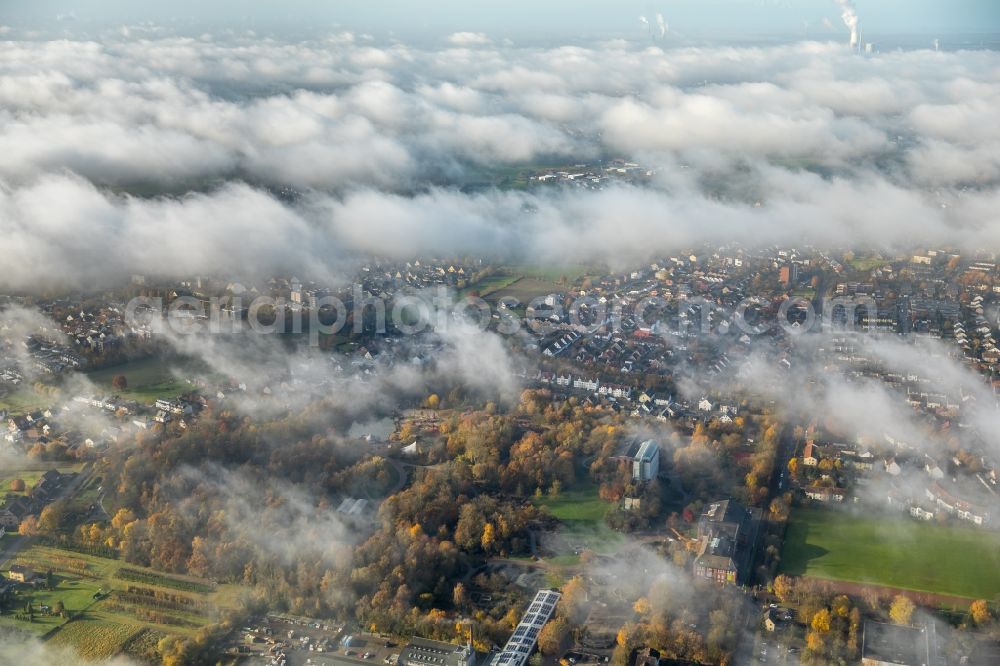 Aerial photograph Hamm - Weather conditions with cloud formation over the city center in Hamm in the state North Rhine-Westphalia, Germany