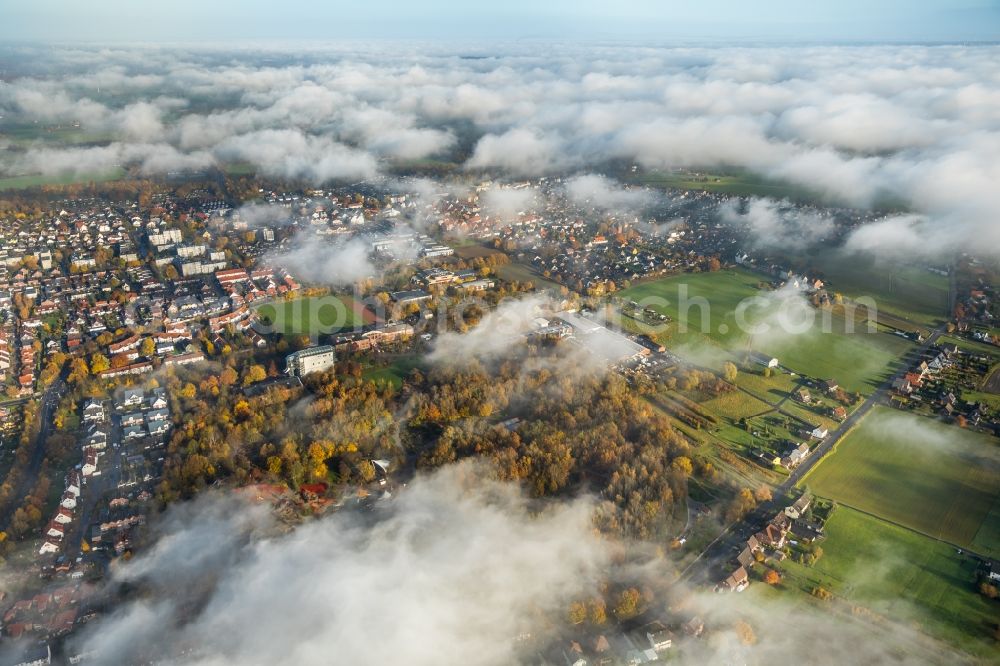 Hamm from the bird's eye view: Weather conditions with cloud formation over the city center in Hamm in the state North Rhine-Westphalia, Germany