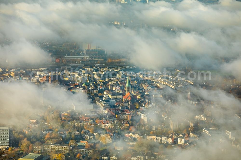 Aerial photograph Hamm - Weather conditions with cloud formation over the city center in Hamm in the state North Rhine-Westphalia, Germany