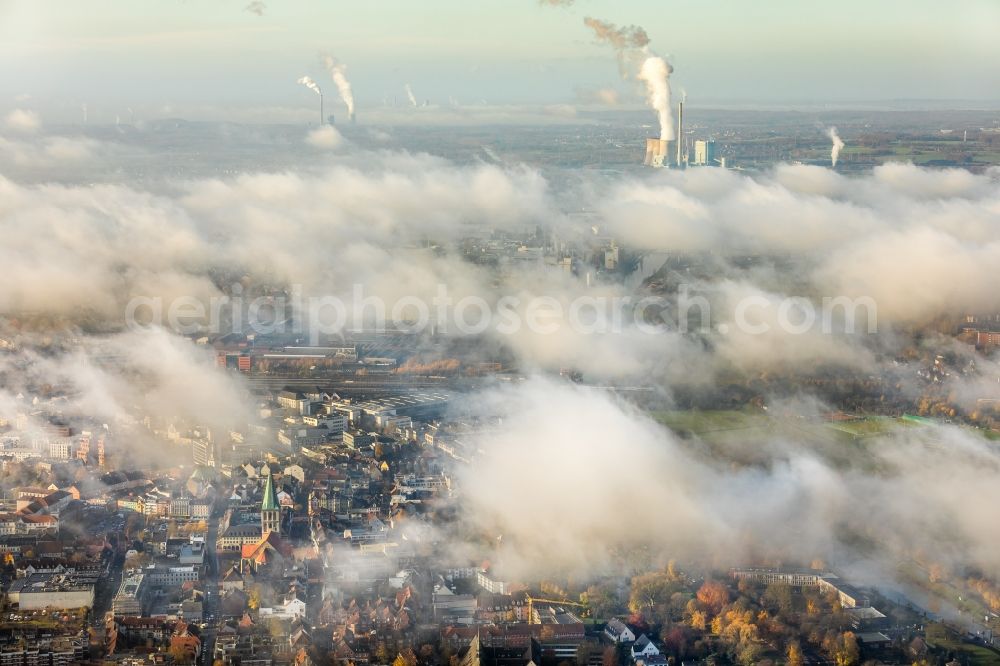 Hamm from the bird's eye view: Weather conditions with cloud formation over the city center in Hamm in the state North Rhine-Westphalia, Germany