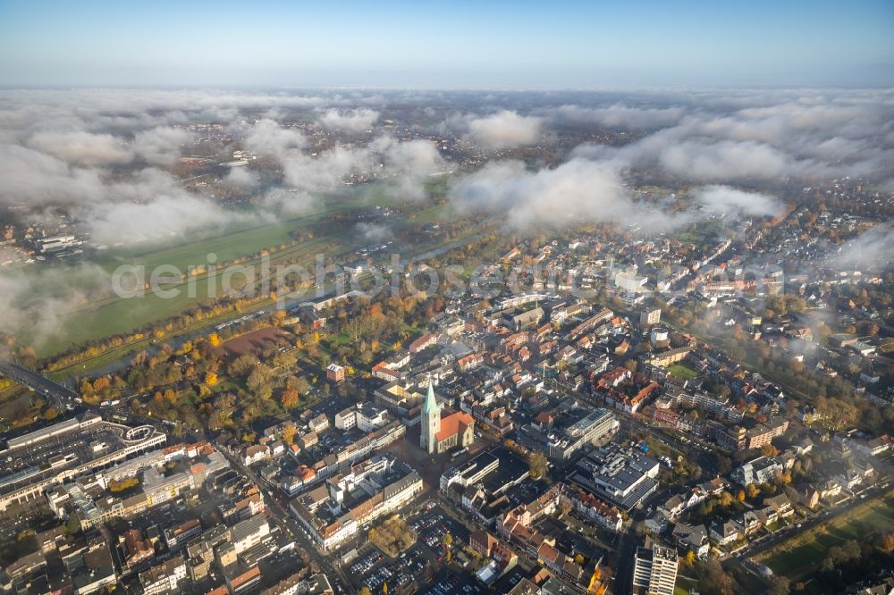 Aerial photograph Hamm - Weather conditions with cloud formation over the city center in Hamm in the state North Rhine-Westphalia, Germany