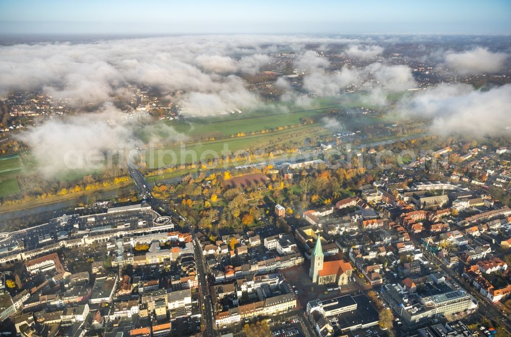 Hamm from above - Weather conditions with cloud formation over the city center in Hamm in the state North Rhine-Westphalia, Germany