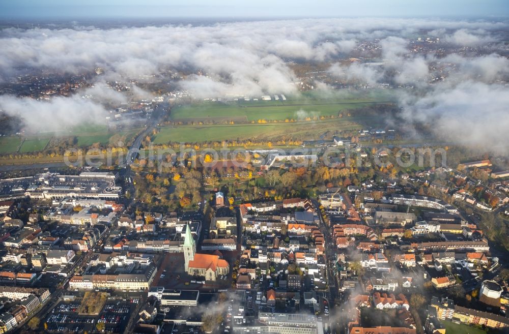 Aerial photograph Hamm - Weather conditions with cloud formation over the city center in Hamm in the state North Rhine-Westphalia, Germany