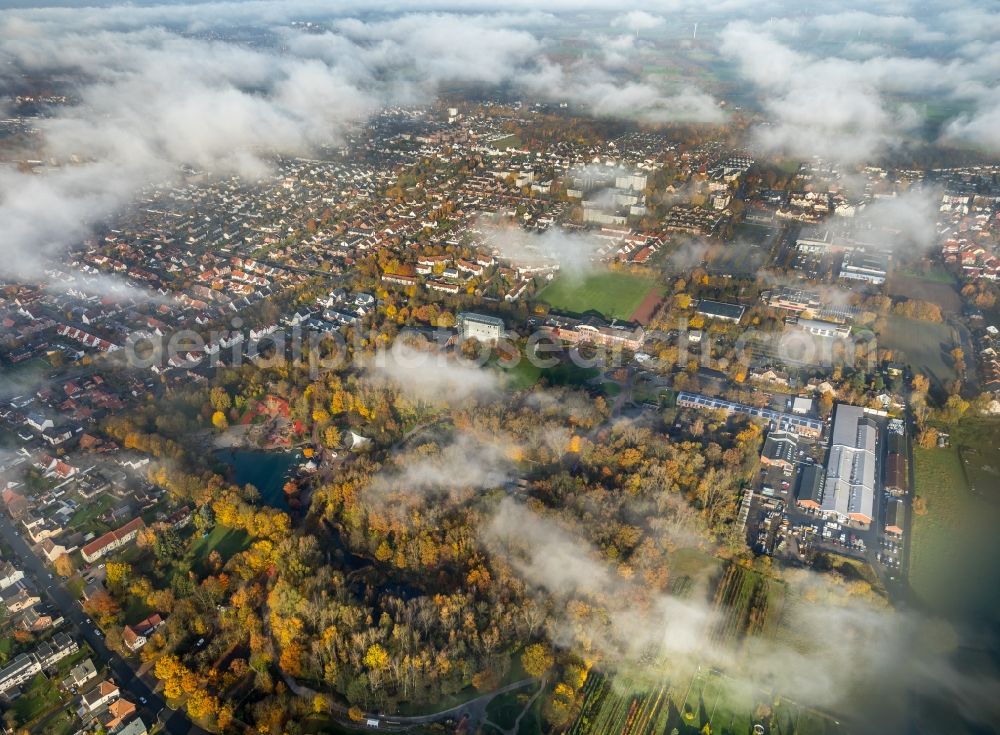 Hamm from the bird's eye view: Weather conditions with cloud formation over the city center in Hamm in the state North Rhine-Westphalia, Germany