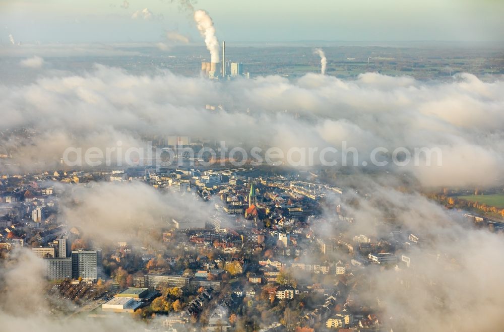 Aerial image Hamm - Weather conditions with cloud formation over the city center in Hamm in the state North Rhine-Westphalia, Germany