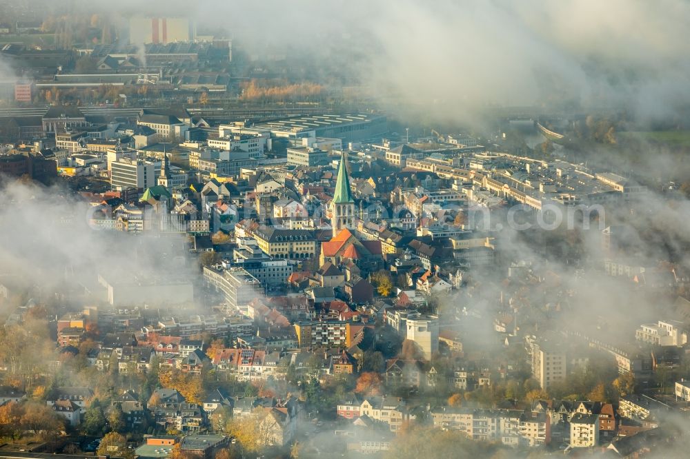 Aerial photograph Hamm - Weather conditions with cloud formation over the city center in Hamm in the state North Rhine-Westphalia, Germany